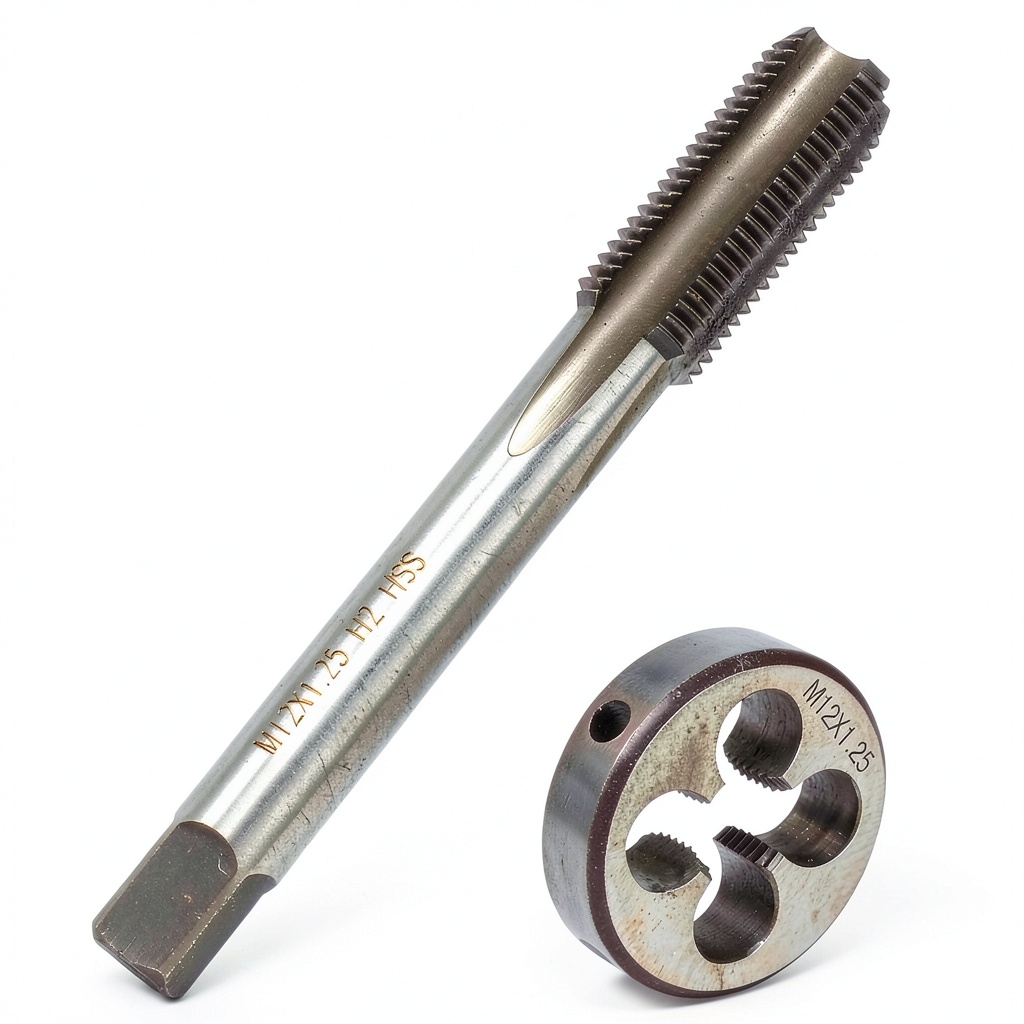 Litoexpe tap and die set being used on a metal workpiece