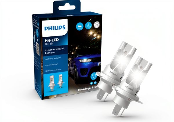 Philips Ultinon Pro6000 Boost Gen2 Direct-Fit H4-LED Approved LED Bulb*, Up to 300% Brightness**, 5800K, Set of 2-0